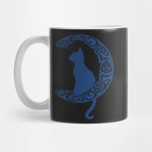 Blue Carved Celtic Moon Cat Triquetra Mug